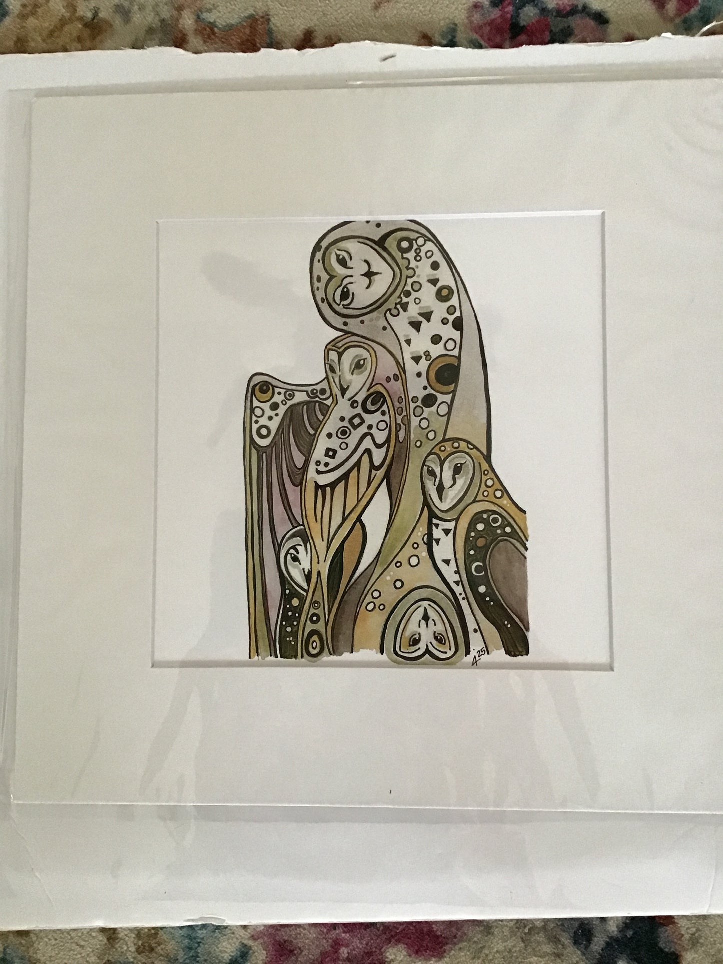 Print of original artwork, deco owls