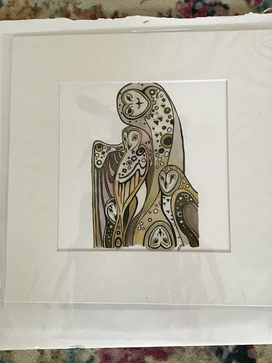 Print of original artwork, deco owls
