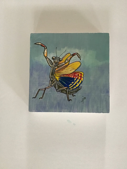 Hand painted happy praying mantis